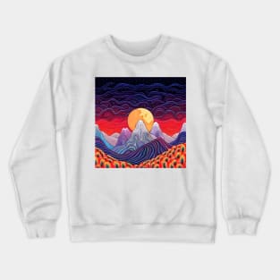 Psychedelic Magical Mountains and Moon Illustration Crewneck Sweatshirt